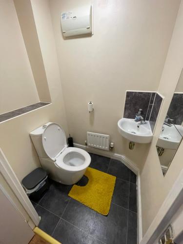 卡迪夫Holiday Home In Cardiff. Sleeps 6的一间带卫生间和水槽的小浴室