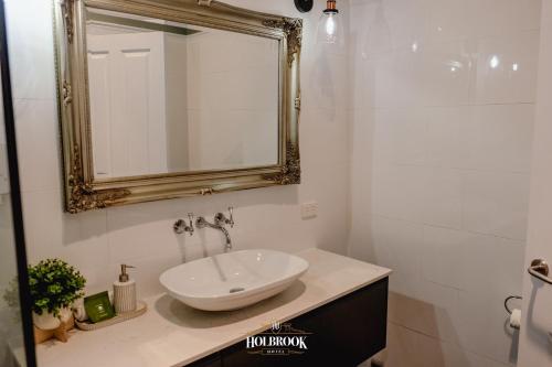 霍尔布鲁克Holbrook Hotel的一间带水槽和镜子的浴室
