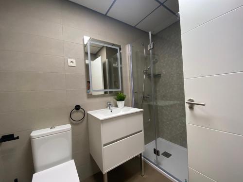 贝莱斯Valleniza ViaCelere 2 dormitorios的一间带水槽和淋浴的浴室
