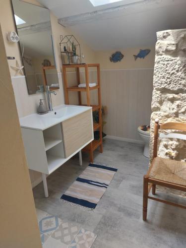 凯拉克Le Manoir Lacustre的一间带水槽和卫生间的浴室