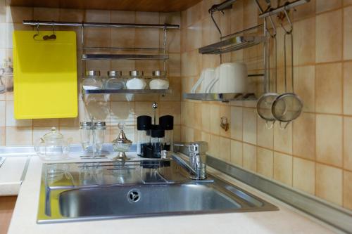 基辅Poznyakoff Aparthotel的厨房内带水槽的厨房台面
