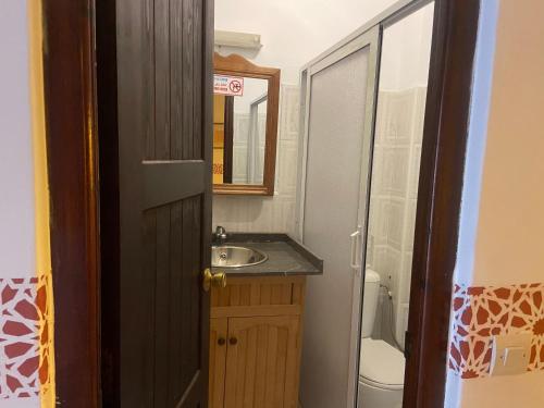 迈尔提勒Riad Salt River的一间带水槽、卫生间和镜子的浴室