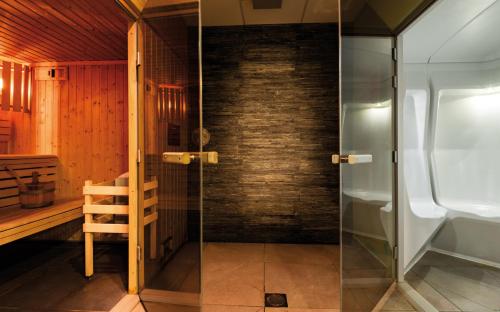 阿克 1600洛克贝尔菲斯拉格朗日酒店的带淋浴的浴室,带玻璃门