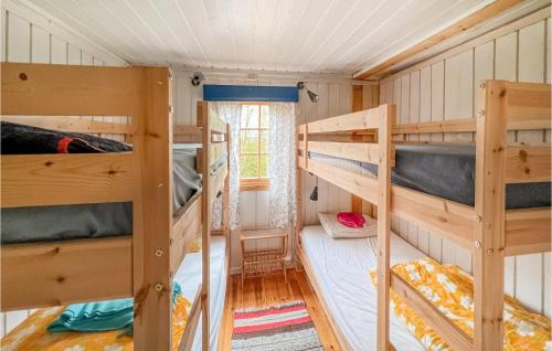 TromsnesPet Friendly Home In Fvang With Kitchen的小屋内带三张双层床的客房