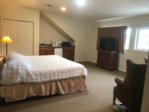 汉考克吉米尼山顶度假酒店的一间卧室配有一张床、一台电视和一把椅子