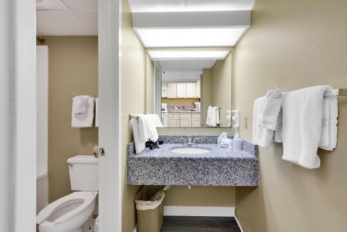 默特尔比奇Windsurfer Hotel的一间带水槽、卫生间和镜子的浴室