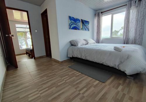 阿基塔尼亚Finca La Piedra的一间卧室设有一张床和一个大窗户