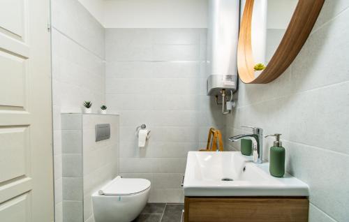 松博特海伊Alex Apartman的白色的浴室设有水槽和卫生间。