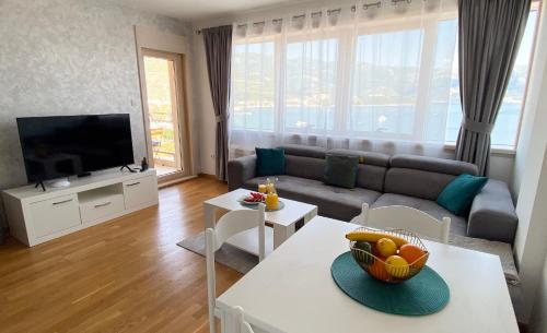 布德瓦Four Views Apartments的带沙发和电视的客厅