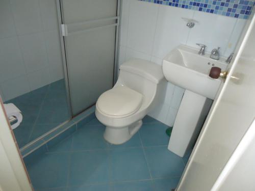内瓦Habitación privada的浴室配有卫生间、盥洗盆和淋浴。