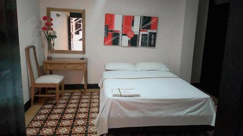 MaicaoEL Dorado Hotel Maicao的一间卧室配有一张床、一把椅子和镜子