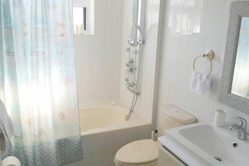 多伦多Richview Gardens Suite的带淋浴、卫生间和盥洗盆的浴室