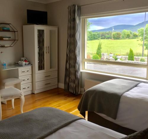 肯梅尔Laburnum B&B的一间卧室设有一张床和一个美景窗户。