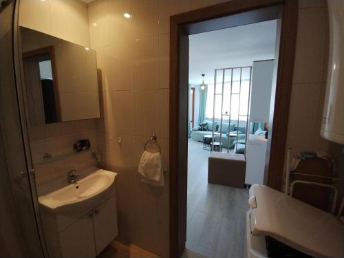 埃勒尼特Apartament Sea Fort Club Grand Resort Fort Noks Sveti Vlas-Bastet BS的一间带水槽和镜子的浴室