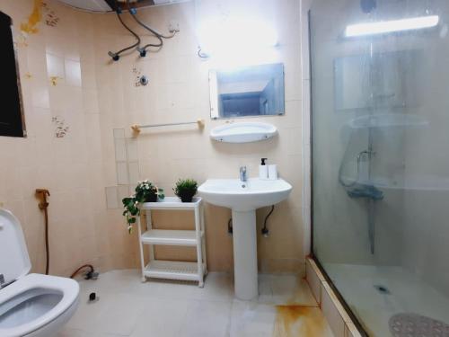 阿布扎比Private Hall Room Bed Room and Washroom Room In Shared Apartment Flat 302-1的一间带水槽和淋浴的浴室