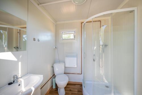 萨斯尼茨Marina Martinshafen - Beach life的浴室配有卫生间、盥洗盆和淋浴。