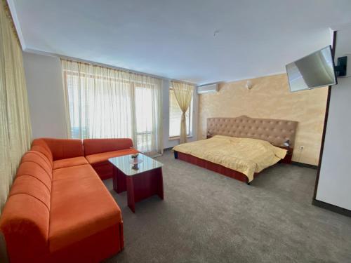 索佐波尔Hotel The Golden fish的酒店客房设有一张沙发和一张床