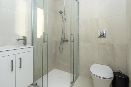 普罗塔拉斯Tsiolakki Homes Luxury Villas的带淋浴、卫生间和盥洗盆的浴室