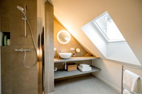 卡尼Bij de secretaris的一间带水槽和天窗的浴室