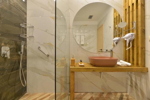 劳特拉奥雷亚斯埃利尼斯Swan Paradise Residences的一间带水槽和淋浴的浴室