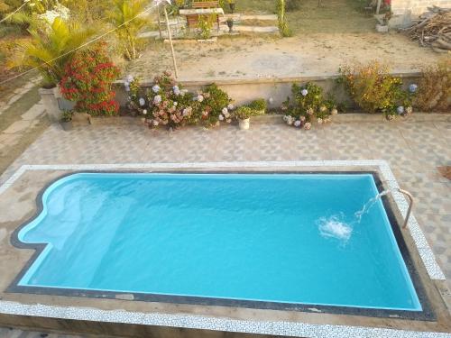 迪亚曼蒂纳Cantinho da Vovó Lucinda的享有大型蓝色游泳池的顶部景致