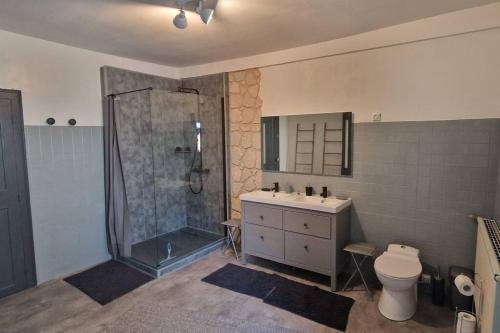 奥洛龙圣玛丽Chambre dans maison de ville - 2 Personnes的带淋浴、盥洗盆和卫生间的浴室