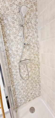 GillonAppartement Mont-Blanc - 3 étoiles的浴室内配有淋浴和头顶淋浴