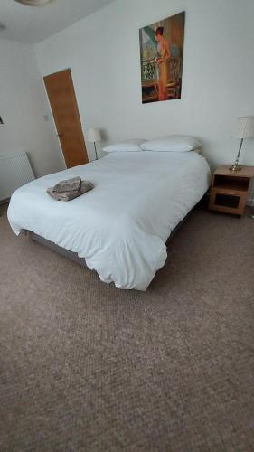 阿伯劳尔Strathalban cottage的客房内的一张白色大床,