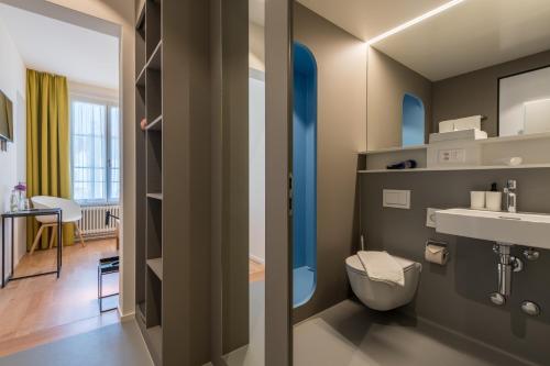海登Linde Heiden Swiss Quality Hotel的一间带卫生间和水槽的浴室