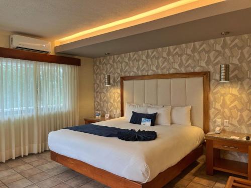 科尔多瓦科多巴康福特茵酒店的一间卧室设有一张大床和一个窗户。