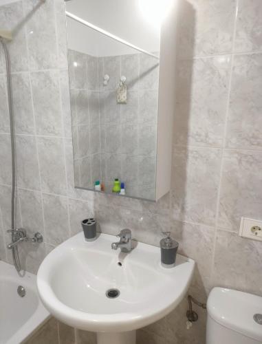 普拉亚布兰卡Casa Noas的一间带水槽、卫生间和镜子的浴室