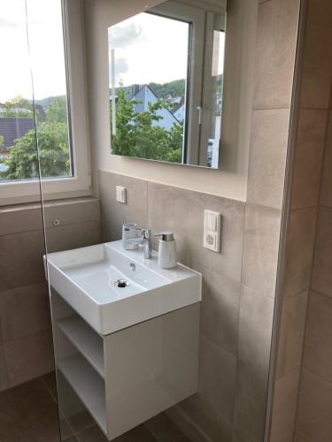 WasserlieschRömerlager的浴室设有白色水槽和镜子