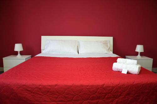 雷焦卡拉布里亚LYDOY APARTMENT的红色卧室配有一张带红色毯子的大床