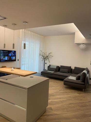 斯波托尔诺Strandhaus San Sebastiano的客厅配有两张沙发和一台电视机