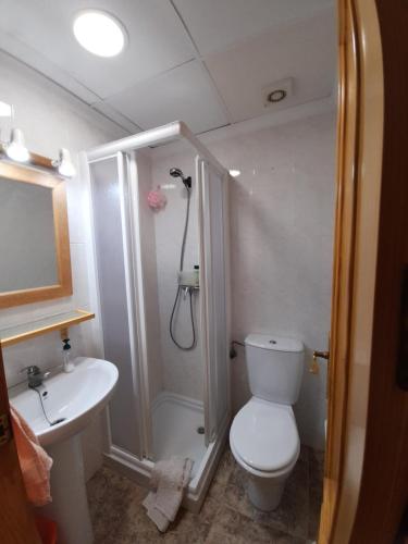 洛帕莞Mar Menor Penthouse Lo Pagan VV-MU44091的带淋浴、卫生间和盥洗盆的浴室
