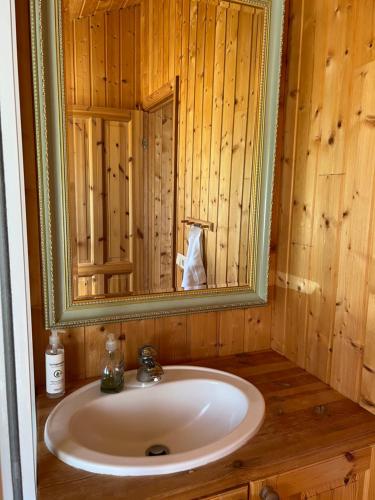 阿克雷里瓦格拉斯克古尔度假屋的一间带水槽和镜子的浴室
