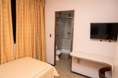 安托法加斯塔Hotel NIKYASAN的一间带卫生间的浴室和墙上的电视