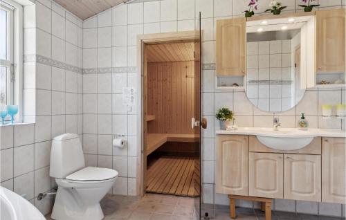 菲耶里茨莱乌4 Bedroom Nice Home In Fjerritslev的浴室配有卫生间、盥洗盆和浴缸。