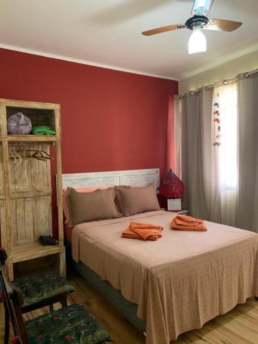 卡尚布Suíte elegante Caxambu的一间卧室设有一张红色墙壁和天花板的床