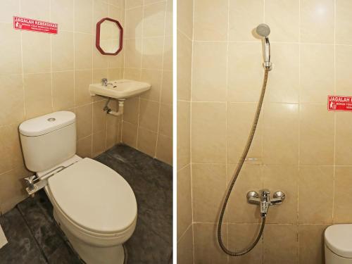 South TangerangOYO 92674 Hotel Ciputat的浴室的两张照片,配有卫生间和水槽