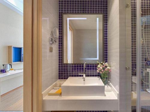 南汇凯里亚德酒店(上海国际旅游度假区浦东机场店)的一间带水槽和镜子的浴室