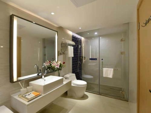 长沙凯里亚德酒店 (长沙芙蓉广场地铁站店)的一间带水槽、卫生间和淋浴的浴室