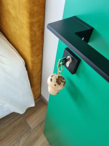 罗什福尔Cerf, ouvre-moi B&B的绿色床头柜和钥匙