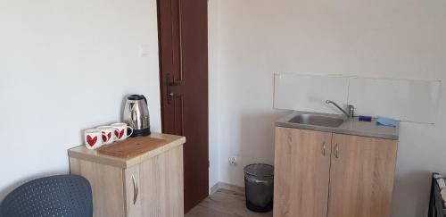 特切夫Pokoje的一个带水槽和柜台的小厨房