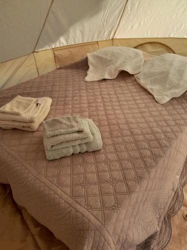 MaranvilleLe camping du capitaine的床上有两条毛巾