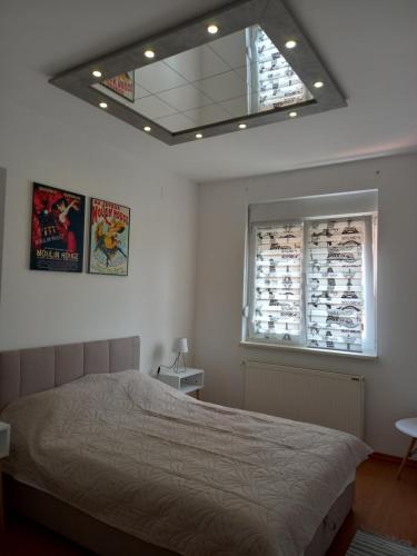 帕拉钦Apartman Marija的一间卧室设有一张床和一个窗口