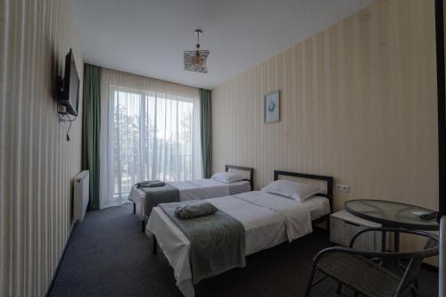 泰拉维All Seasons的酒店客房设有两张床和窗户。