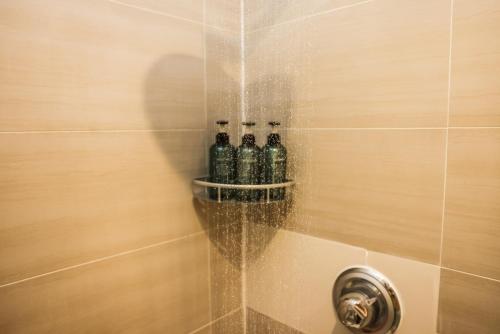 伦敦Cosy Two Bedroom Apartment的一组装在淋浴里的瓶子