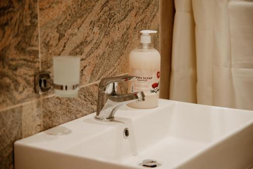 维利波吉Matteo's Apartments的浴室水槽上方摆放着一瓶肥皂