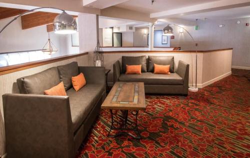 马姆莫斯湖Empeiria High Sierra Hotel的客厅配有两张沙发和一张桌子